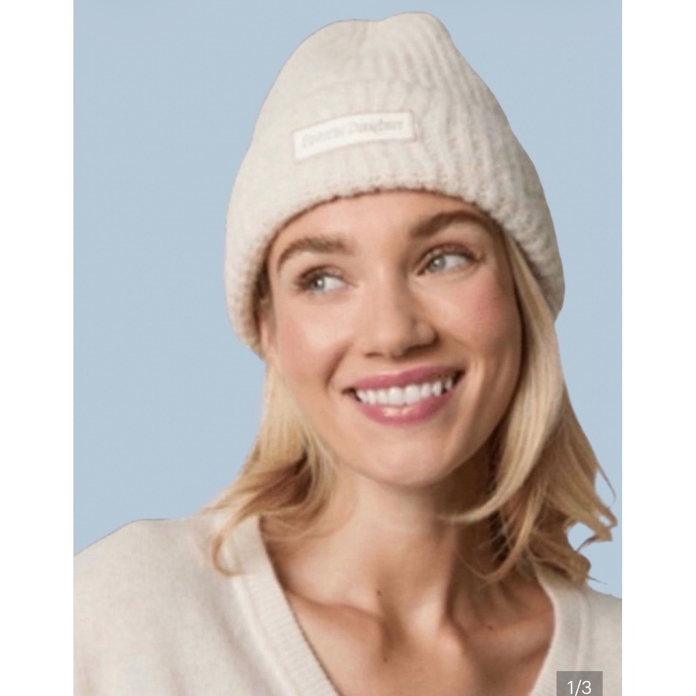 Favorite Daughter Logo Patch Rib Beanie Toboggan Hat Ivory Wool Blend Hat NWT